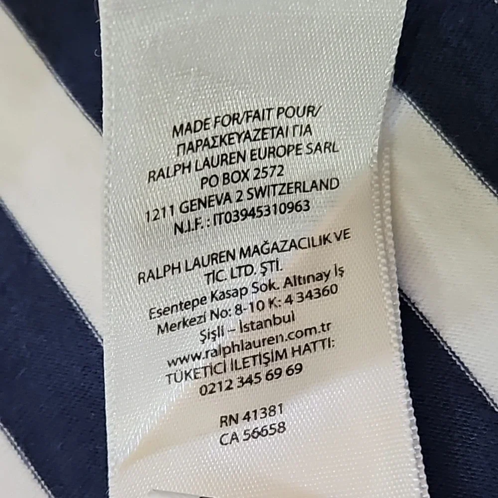 Polo Ralph Lauren Navy Blue Stripe Polo Shirt Men's M Medium Short Sleeve EUC LN